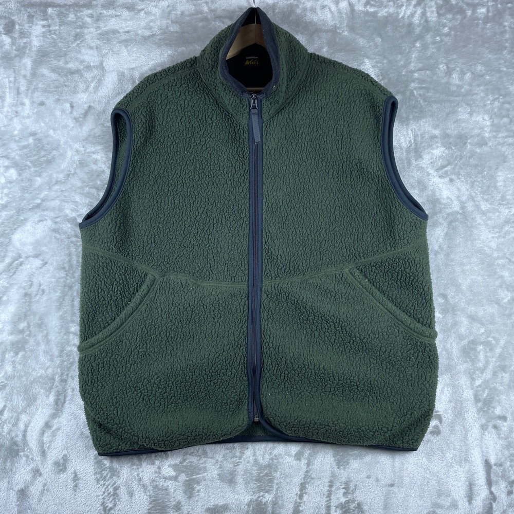 Vintage REI Deep Pile Vest Mens XL Green Polartec Fleece Full Zip Gorpcore USA